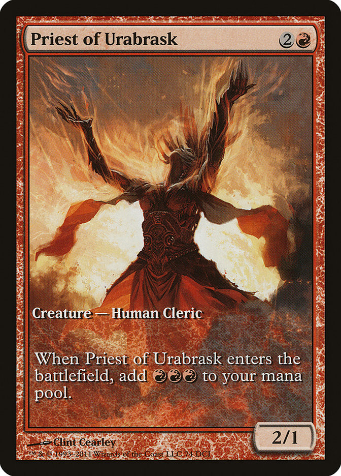 Priest of Urabrask (Game Day) (Full Art) [New Phyrexia Promos] | Good Games Morley