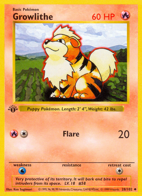 Growlithe (28/102) (Shadowless) [Base Set 1st Edition] | Good Games Morley