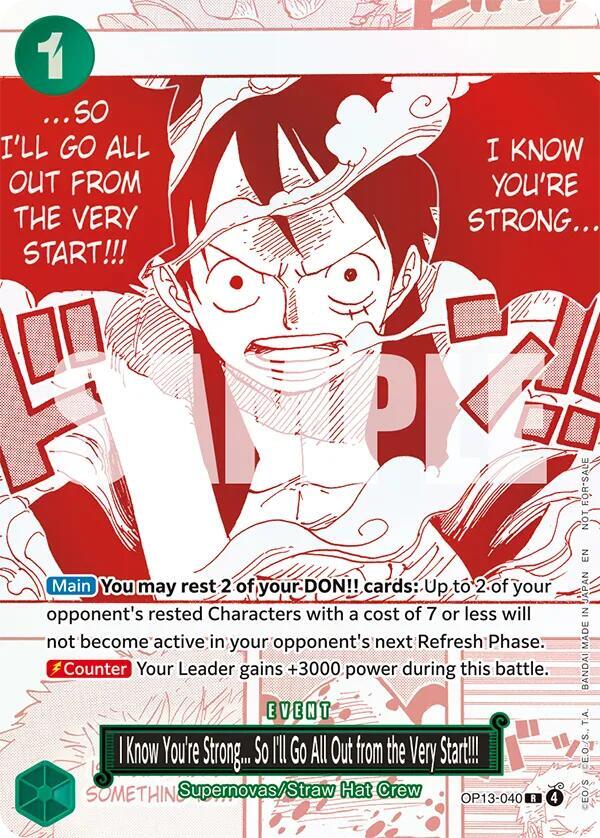 I Know Youre Strong...So Ill Go All Out from the Very Start!!! (3rd Anniversary Treasure Campaign Pack) OP13-040 (One Piece Promotion Cards)  - Foil | Good Games Morley