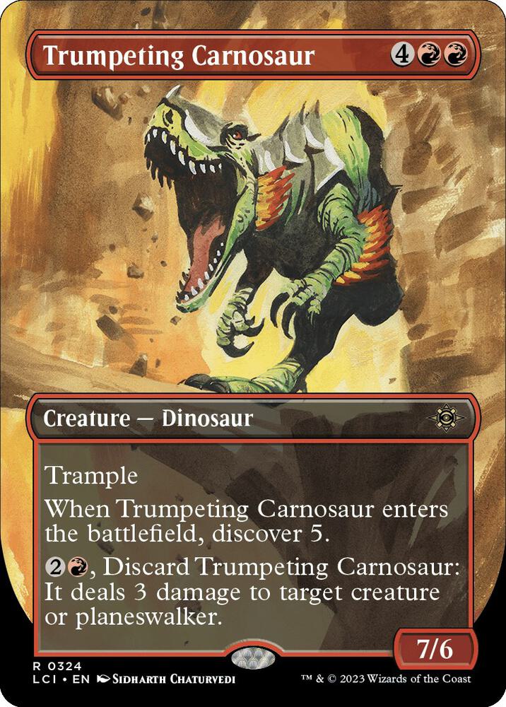 Trumpeting Carnosaur 324/291 (The Lost Caverns of Ixalan)  - Borderless Foil | Good Games Morley