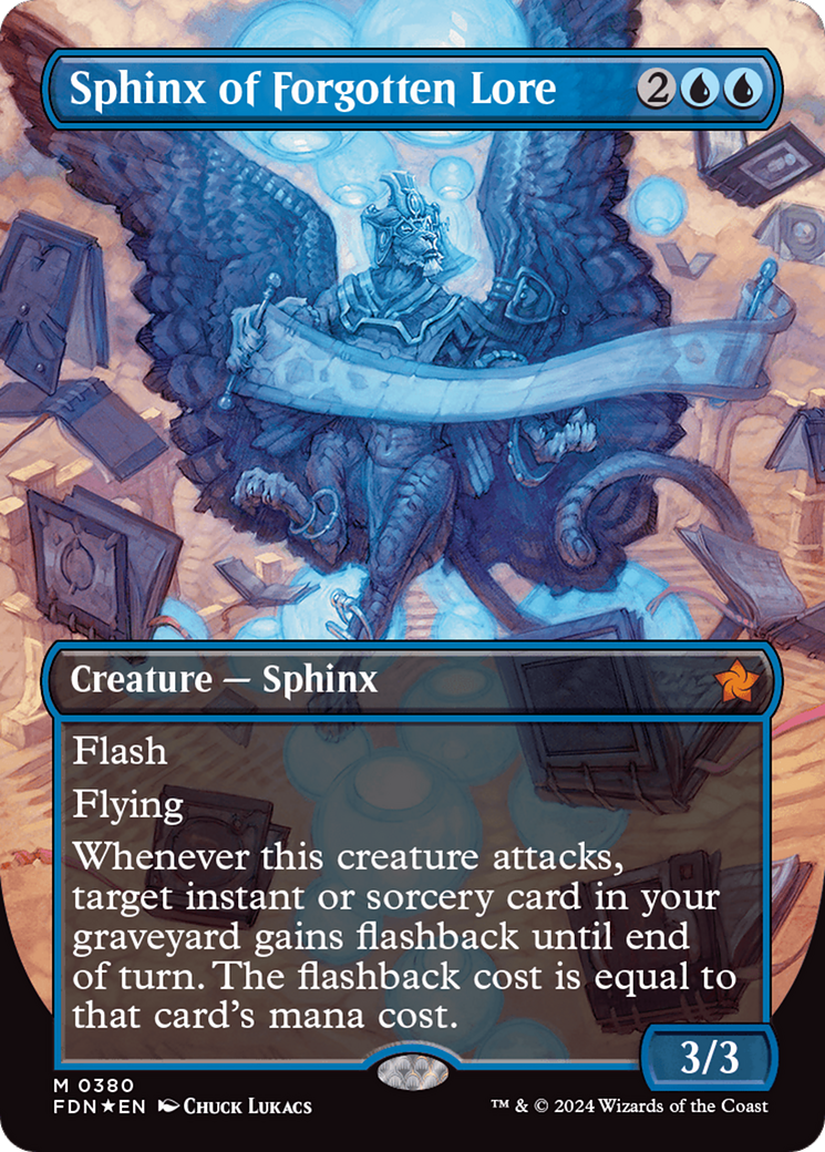 Sphinx of Forgotten Lore (Borderless) (Mana Foil) [Foundations] | Good Games Morley
