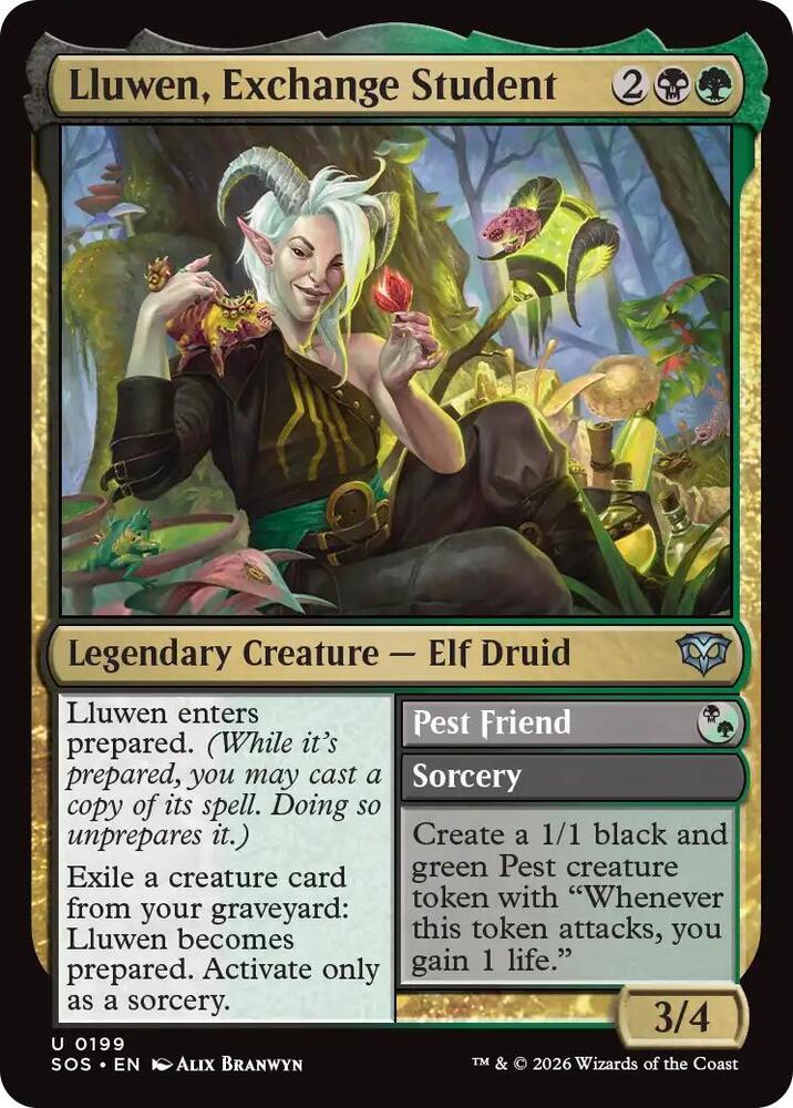 Lluwen, Exchange Student // Pest Friend 199 (Secrets of Strixhaven)  - Foil | Good Games Morley