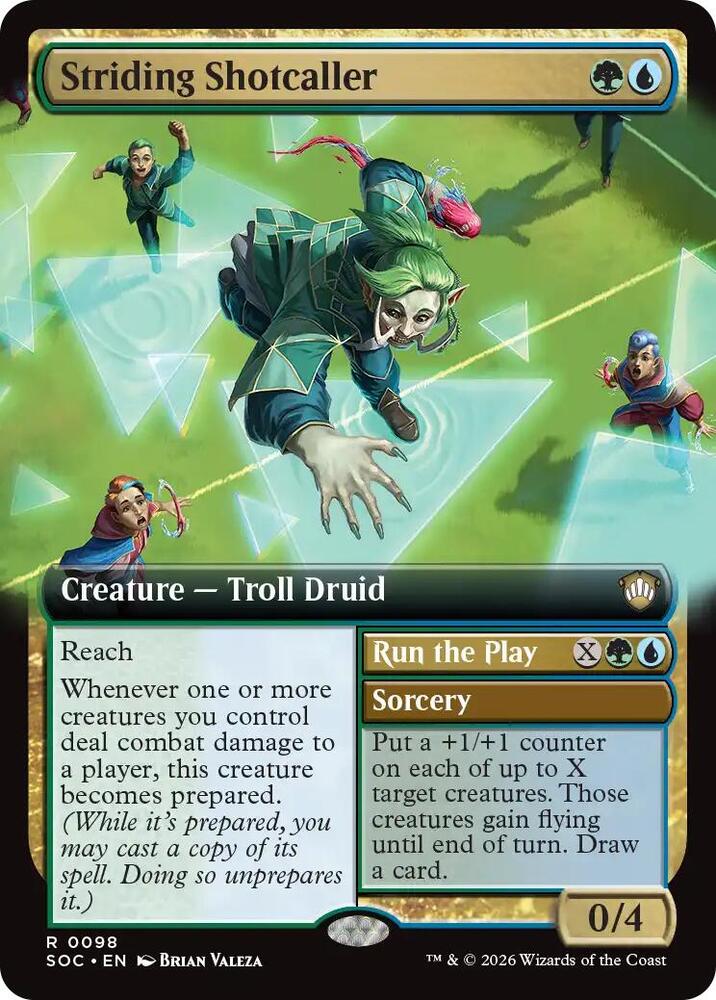 Striding Shotcaller // Run the Play 98 (Commander: Secrets of Strixhaven)  - Extended Art | Good Games Morley