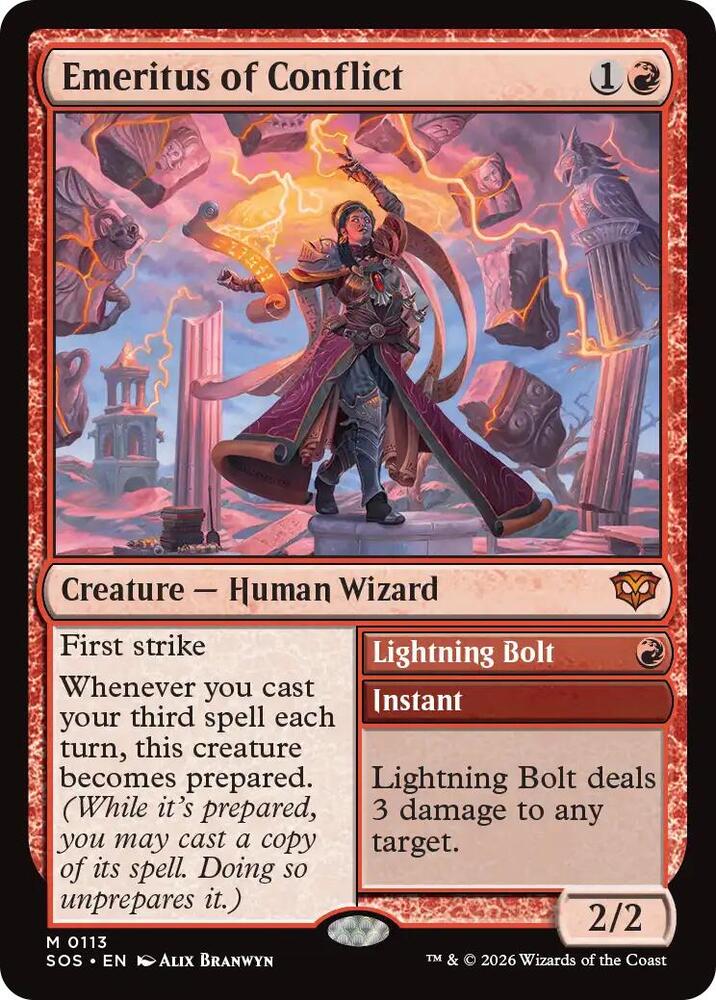 Emeritus of Conflict // Lightning Bolt 113 (Secrets of Strixhaven)  | Good Games Morley
