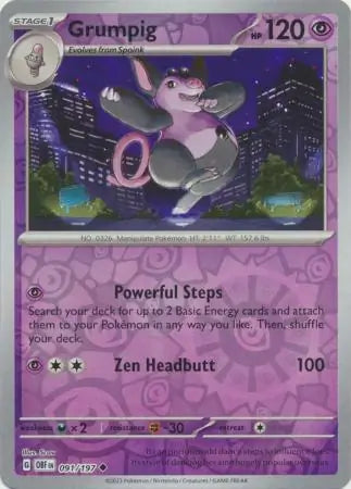 Grumpig 091/197 (SV03: Obsidian Flames)  - Reverse Holofoil | Good Games Morley