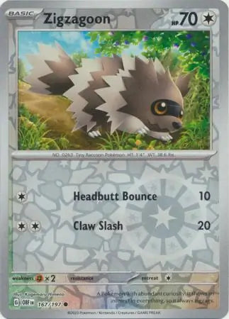 Zigzagoon 167/197 (SV03: Obsidian Flames)  - Reverse Holofoil | Good Games Morley