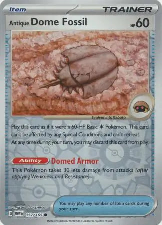 Antique Dome Fossil 152/165 (SV: Scarlet & Violet 151)  - Reverse Holofoil | Good Games Morley