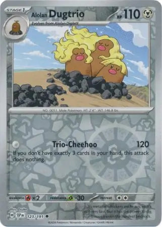 Alolan Dugtrio 123/191 (SV08: Surging Sparks)  - Reverse Holofoil | Good Games Morley