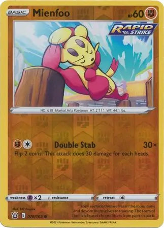 Mienfoo 076/163 (SWSH05: Battle Styles)  - Reverse Holofoil | Good Games Morley