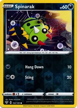 Spinarak 102/189 (SWSH03: Darkness Ablaze)  - Reverse Holofoil | Good Games Morley