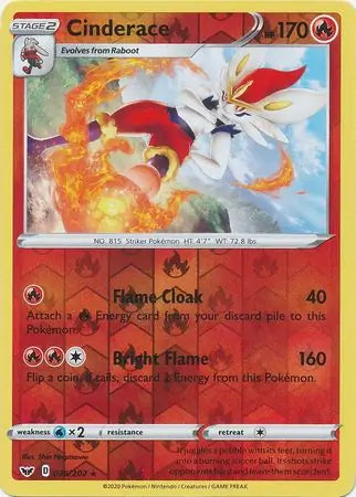 Cinderace 036/202 (SWSH01: Sword & Shield Base Set)  - Reverse Holofoil | Good Games Morley
