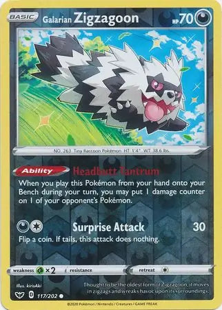 Galarian Zigzagoon 117/202 (SWSH01: Sword & Shield Base Set)  - Reverse Holofoil | Good Games Morley