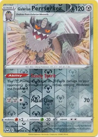Galarian Perrserker 128/202 (SWSH01: Sword & Shield Base Set)  - Reverse Holofoil | Good Games Morley