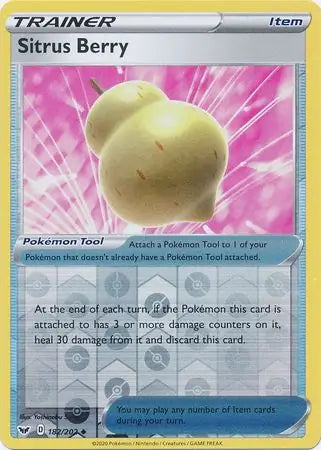 Sitrus Berry 182/202 (SWSH01: Sword & Shield Base Set)  - Reverse Holofoil | Good Games Morley