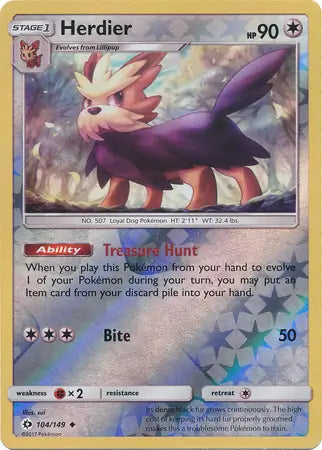 Herdier 104/149 (SM Base Set)  - Reverse Holofoil | Good Games Morley