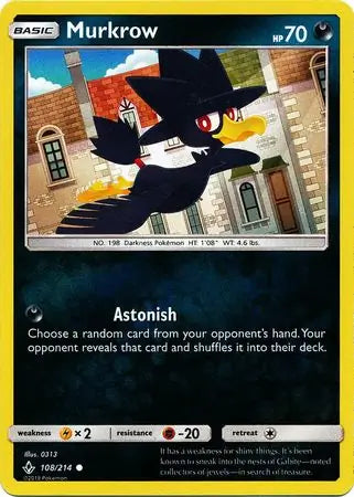 Murkrow 108/214 (SM - Unbroken Bonds)  - Reverse Holofoil | Good Games Morley