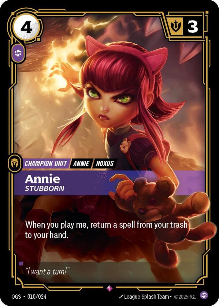 Annie - Stubborn 010/024 (Riftbound Organized Play Promotional Cards)  - Foil | Good Games Morley