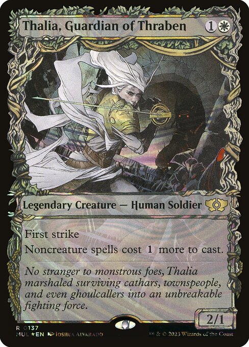 Thalia, Guardian of Thraben 137/65 (March of the Machine: Multiverse Legends)  - Showcase Halo Foil | Good Games Morley