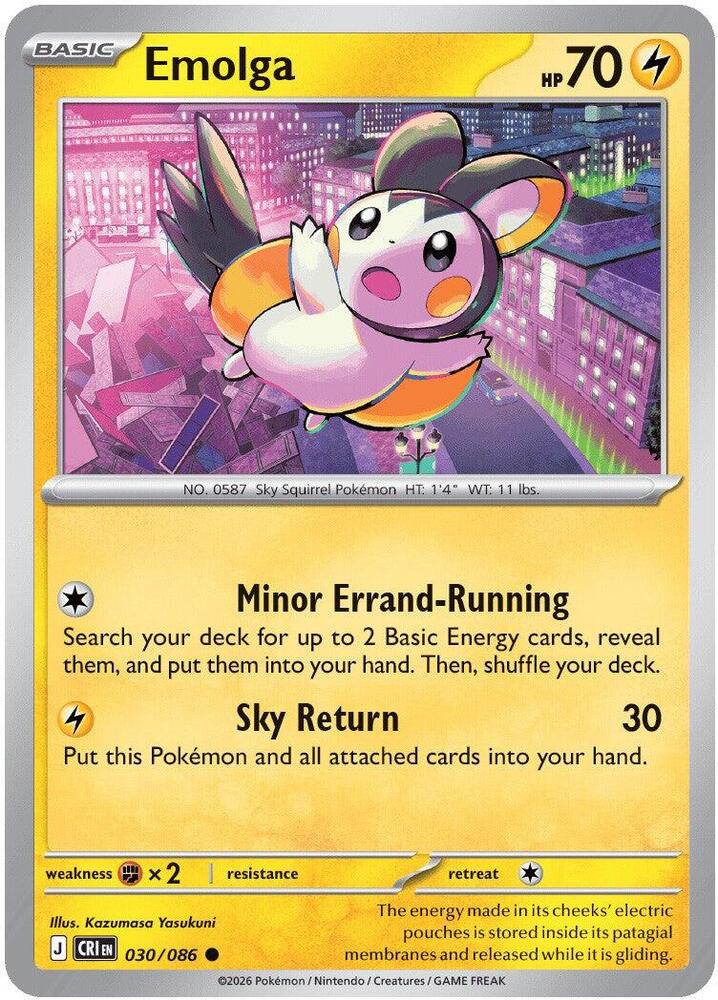 Emolga 030/086 (ME04: Chaos Rising)  - Reverse Holofoil | Good Games Morley