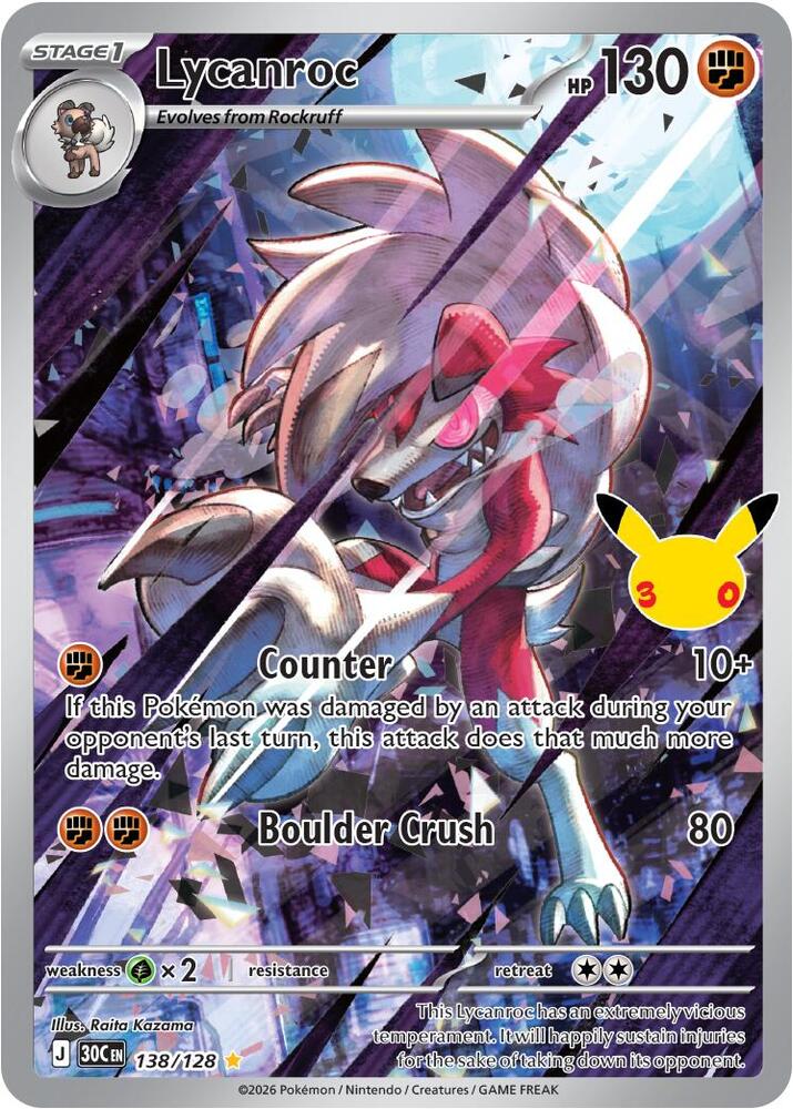 Lycanroc 138/128 (ME: 30th Celebration)  - Full Art Holo | Good Games Morley