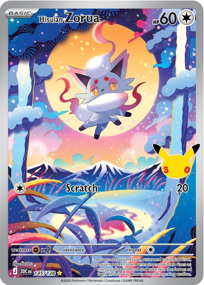 Hisuian Zorua 145/128 (ME: 30th Celebration)  - Holofoil | Good Games Morley