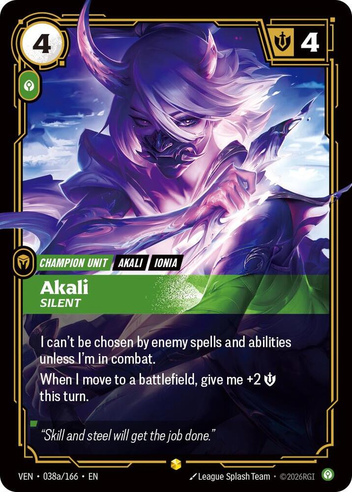 Akali - Silent 038a/166 (Vendetta)  - Foil | Good Games Morley