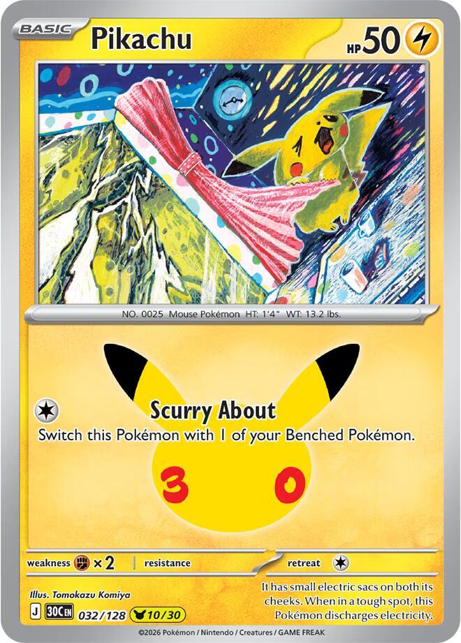 Pikachu 032/128 (ME: 30th Celebration)  - Holofoil | Good Games Morley
