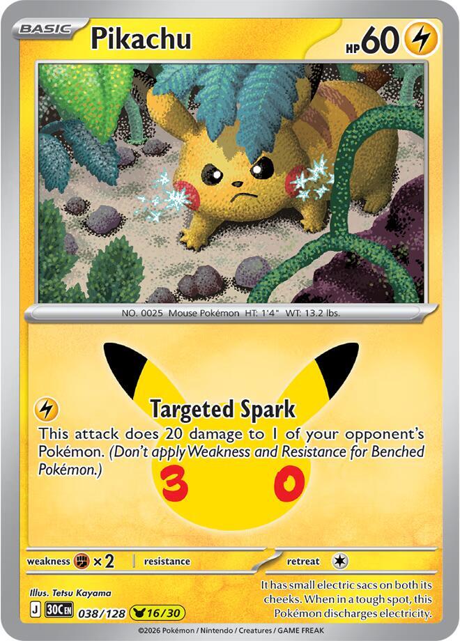 Pikachu 038/128 (ME: 30th Celebration)  - Holofoil | Good Games Morley