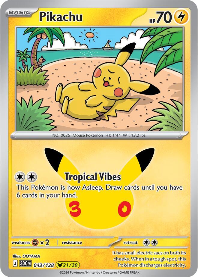 Pikachu 043/128 (ME: 30th Celebration)  - Holofoil | Good Games Morley