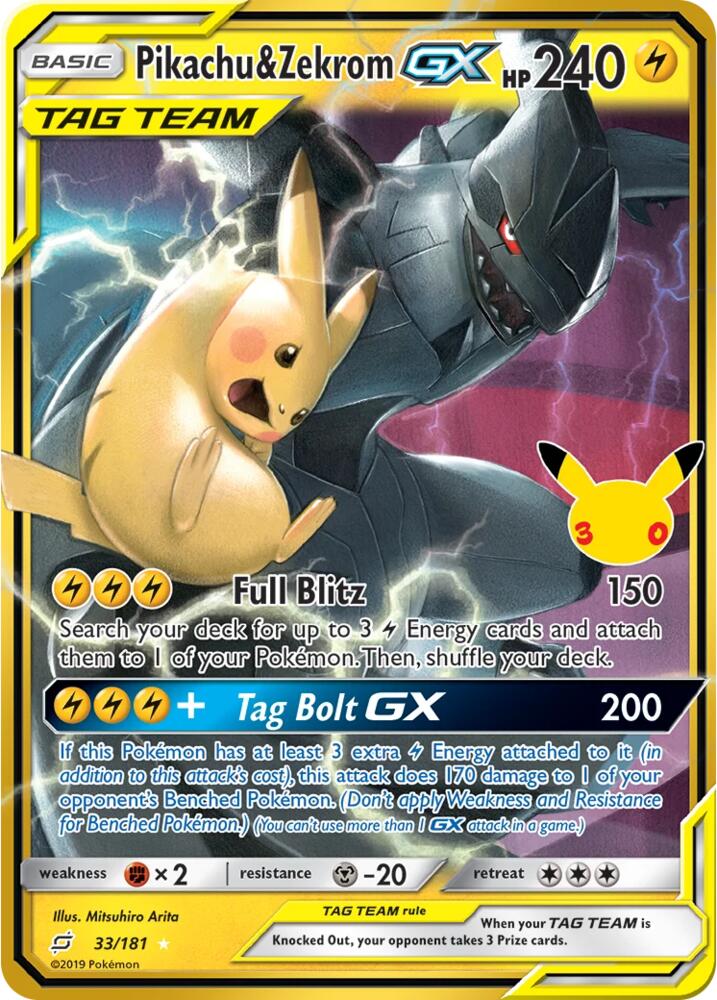 Pikachu & Zekrom GX 33/181 (ME: 30th Celebration Classic Collection)  - Holofoil | Good Games Morley