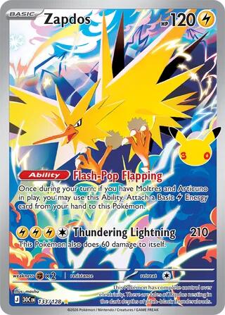 Zapdos 133/128 (ME: 30th Celebration)  - Holofoil | Good Games Morley