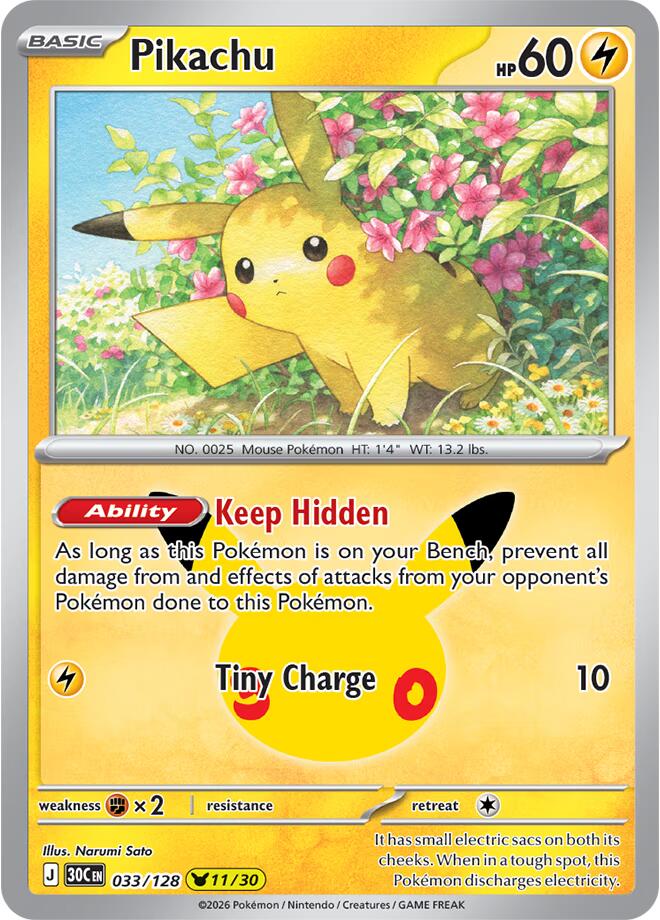 Pikachu 033/128 (ME: 30th Celebration)  - Holofoil | Good Games Morley