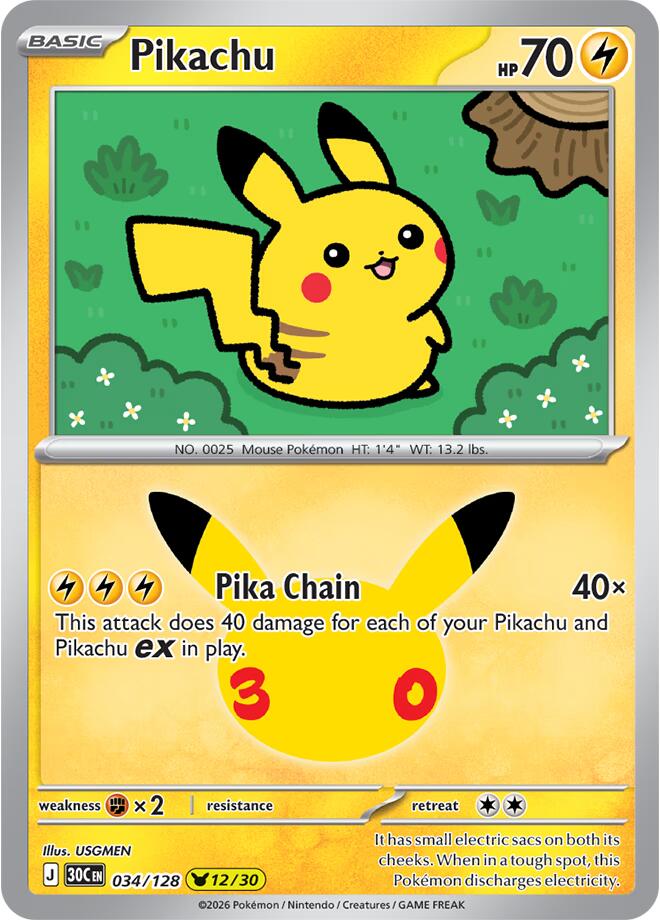 Pikachu 034/128 (ME: 30th Celebration)  - Holofoil | Good Games Morley