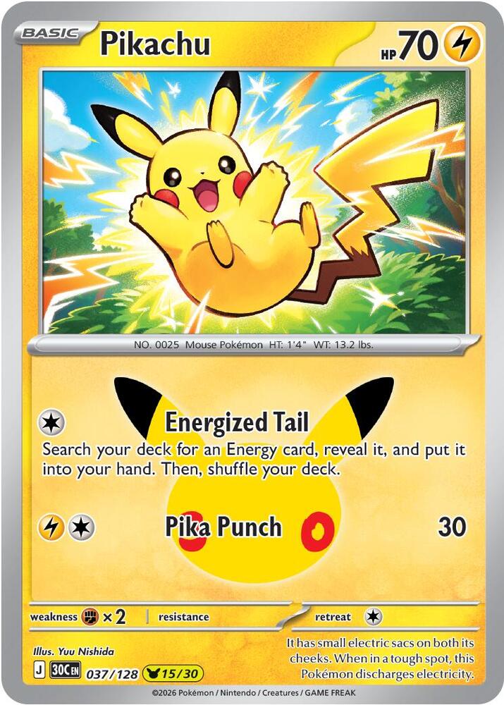 Pikachu 037/128 (ME: 30th Celebration)  - Holofoil | Good Games Morley