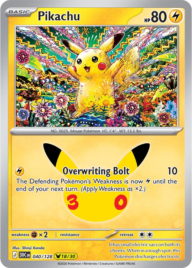 Pikachu 040/128 (ME: 30th Celebration)  - Holofoil | Good Games Morley