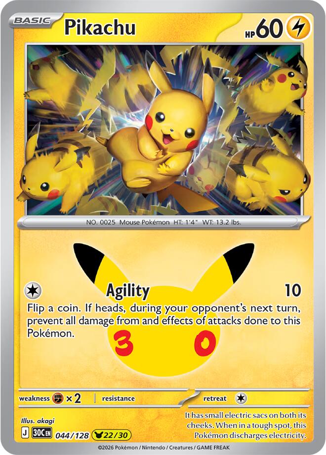 Pikachu 044/128 (ME: 30th Celebration)  - Holofoil | Good Games Morley
