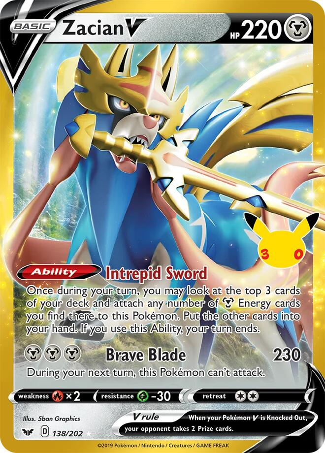Zacian V 138/202 (ME: 30th Celebration Classic Collection)  - Holofoil | Good Games Morley