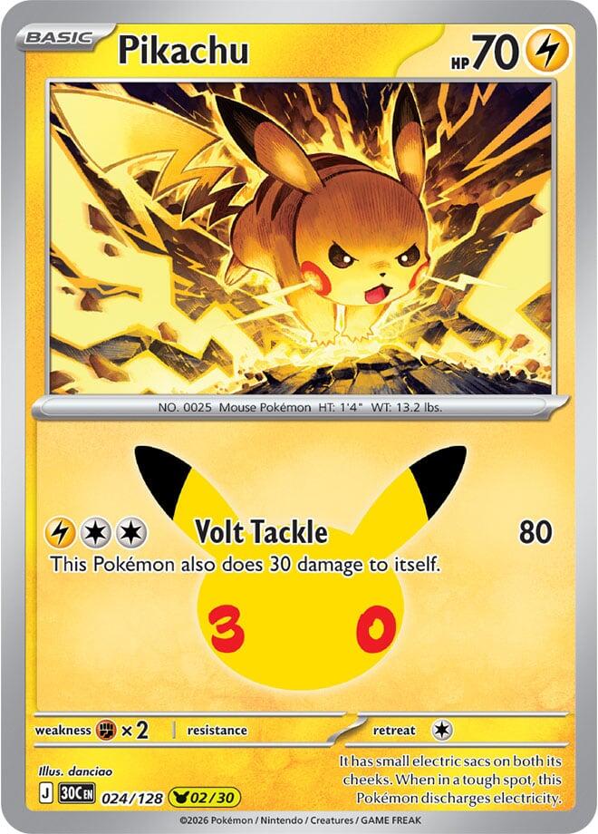 Pikachu 024/128 (ME: 30th Celebration)  - Holofoil | Good Games Morley