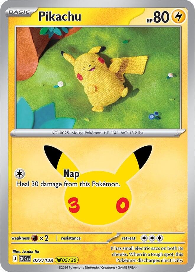 Pikachu 027/128 (ME: 30th Celebration)  - Holofoil | Good Games Morley