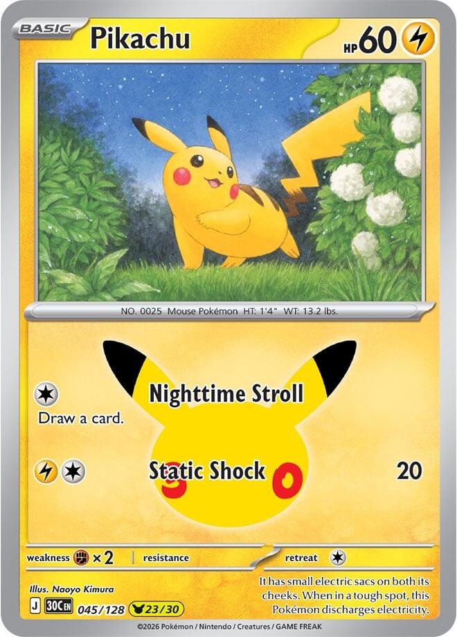 Pikachu 045/128 (ME: 30th Celebration)  - Holofoil | Good Games Morley