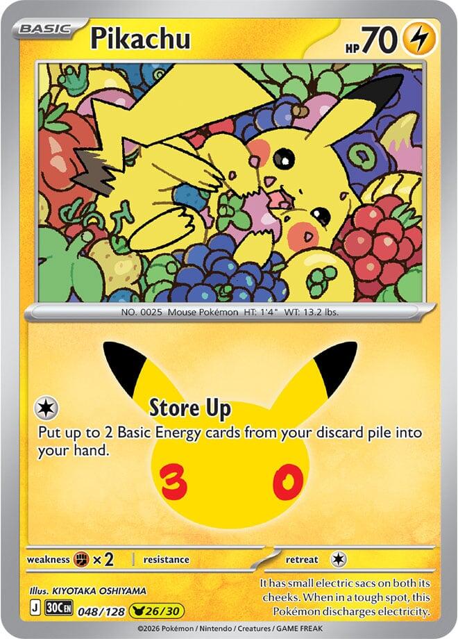 Pikachu 048/128 (ME: 30th Celebration)  - Holofoil | Good Games Morley