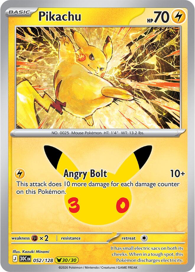 Pikachu 052/128 (ME: 30th Celebration)  - Holofoil | Good Games Morley