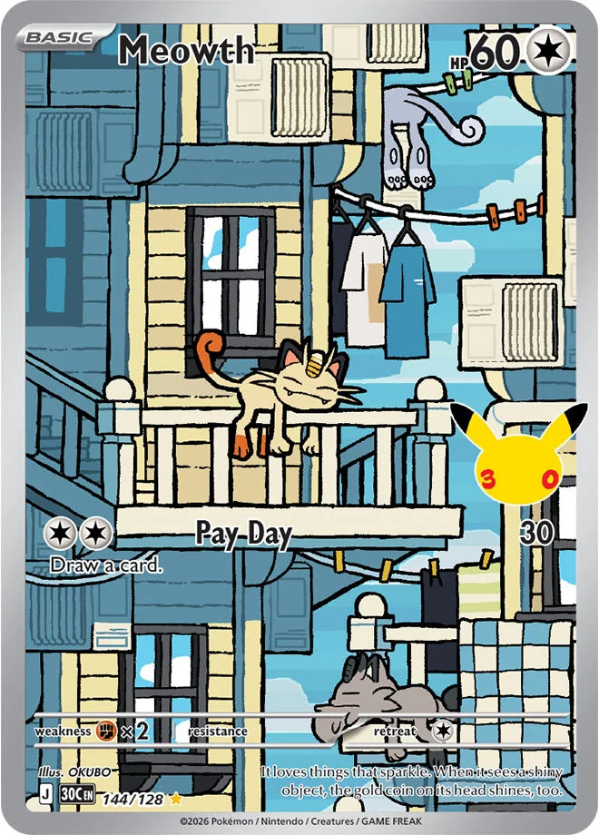 Meowth 144/128 (ME: 30th Celebration)  - Holofoil | Good Games Morley
