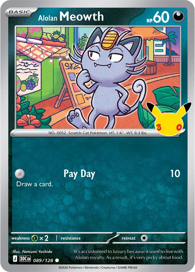 Alolan Meowth 089/128 (ME: 30th Celebration)  - Holofoil | Good Games Morley