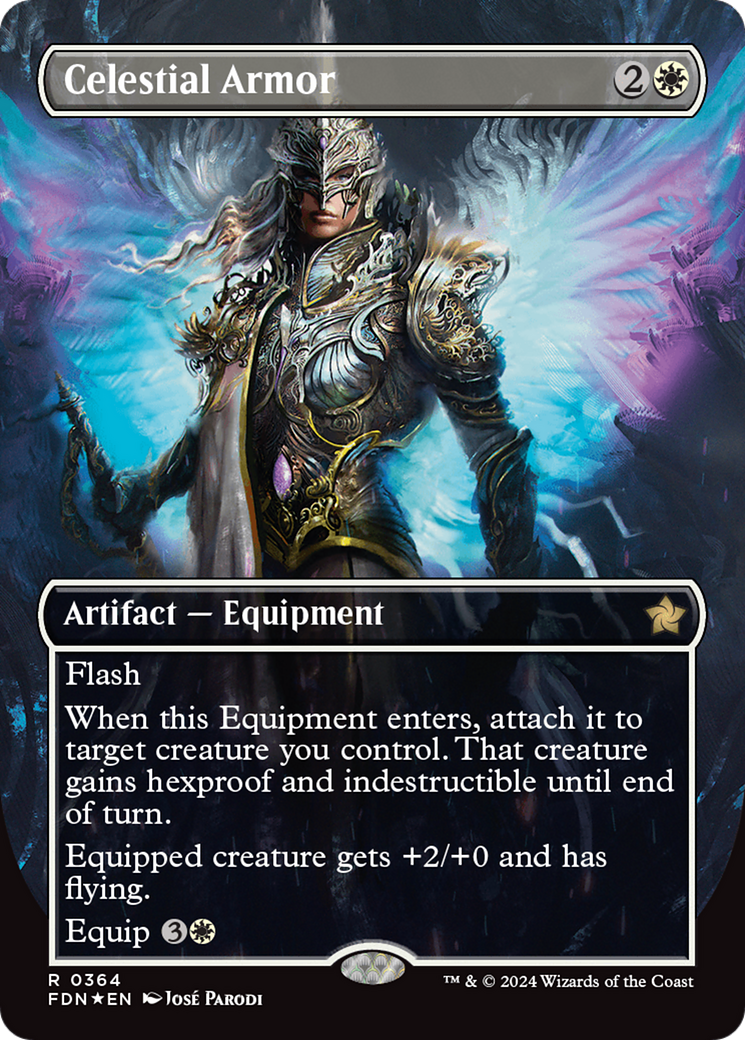 Celestial Armor (Borderless) (Mana Foil) [Foundations] | Good Games Morley