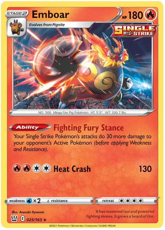 Emboar (025/163) [Sword & Shield: Battle Styles] | Good Games Morley