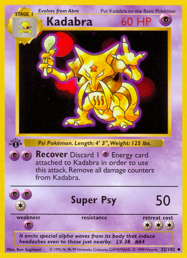 Kadabra (32/102) (Shadowless) [Base Set 1st Edition] | Good Games Morley