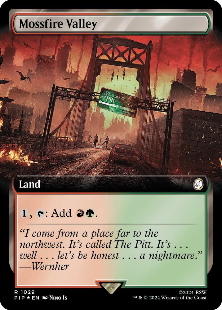 Mossfire Valley Extended Art Surge Foil 1029 (Universes Beyond: Fallout)  - Extended Art Surge Foil | Good Games Morley