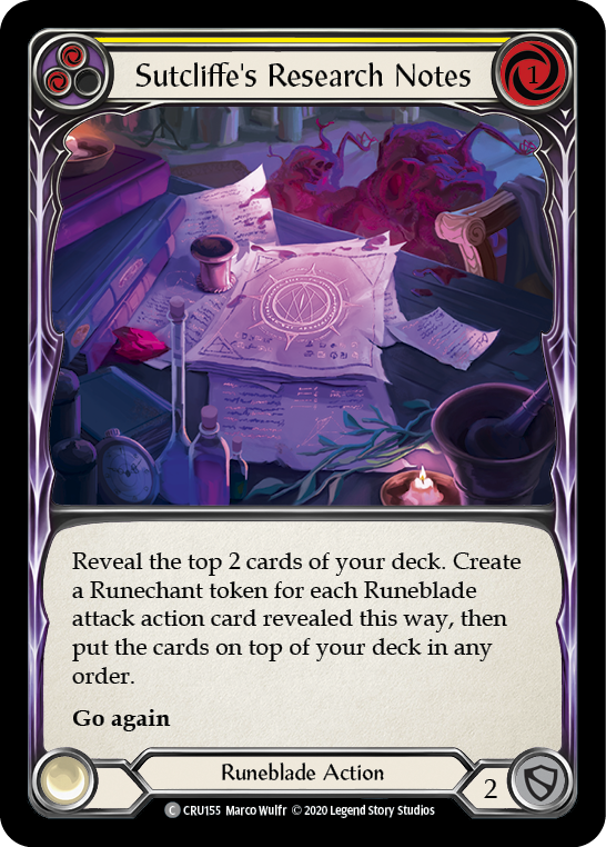 Sutcliffe's Research Notes (Yellow) [CRU155] (Crucible of War)  1st Edition Rainbow Foil | Good Games Morley
