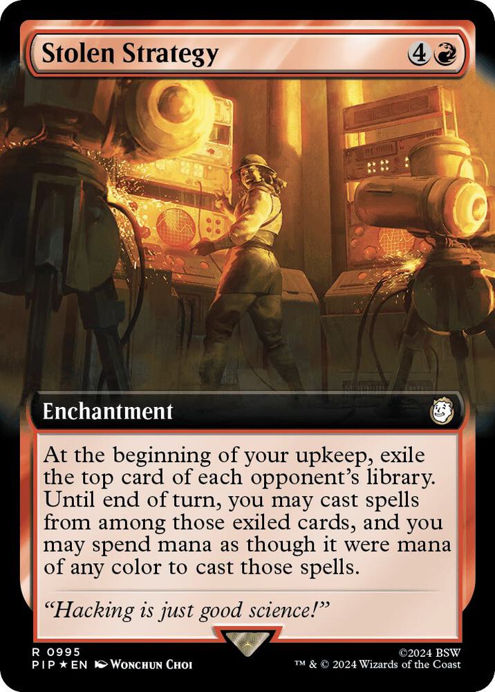 Stolen Strategy 995/326 (Universes Beyond: Fallout)  - Extended Art Surge Foil | Good Games Morley